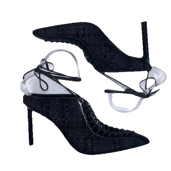 GIVENCHY pumps heels mule black lace size EU 37.5 lace-up pointed toe witchy new - Picture 11 of 15